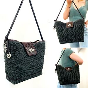 BRIGHTON⚡️Vintage Basketweave Open Rattan Shoulder Bag with Woven Leather Trim
